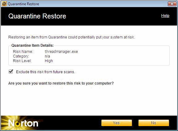 Norton Internet Security - Restore