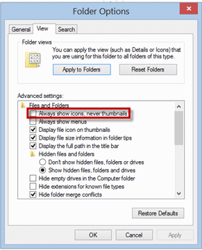 Show Icons checkbox in Folder Options