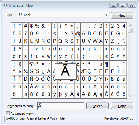 Charmap screenshot